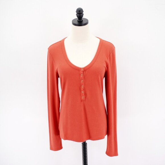 Guess XL Orange Scoop Neck Button Ribbed Polyester‎ Rayon Sweater Long Sleeve - Picture 1 of 9